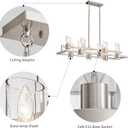 WUZUPS Island Rectangle Chandelier 10-Light with Clear Glass Industrial Modern Farmhouse Linear Light Fixture for Dining Room Kithen Island, Width 42.5" Height 10.4", Brushed Nickel