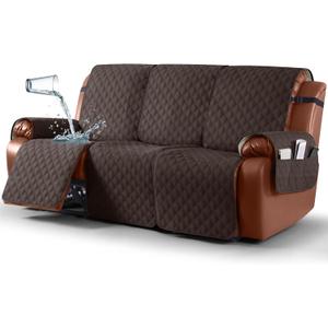 Ruaozz Waterproof Recliner Sofa Covers, Couch Covers for Reclining Couches 1-Piece Reclining Couch Cover Washable Furniture Protector with Elastic Straps Pocket for Kids Pets (Chocolate, 3 Seater)