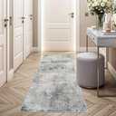 HILORUUG 2x6 Runner Rug Washable: Non-Slip Abstract Carpet for Hallway Kitchen Entryway - Modern Low Pile Stain Resistant Thin Floor Door Mat for Bathroom Bedroom - 2x6 Blue Grey
