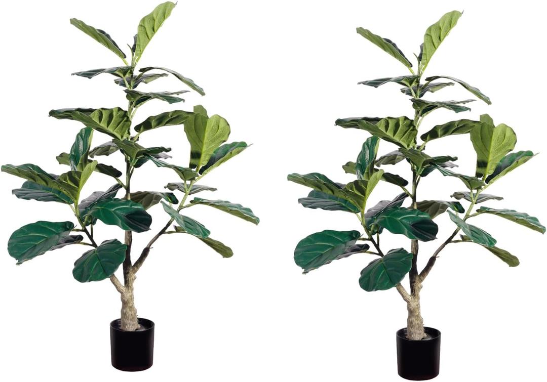 Romantic season Artificial Fiddle Leaf Fig Tree 36 Inch Fake Ficus Lyrata Plant 3FT Artificial Tree in Pot for Indoor Outdoor House Home Office Garden Modern Decoration Perfect Housewarming Gift,2Pack