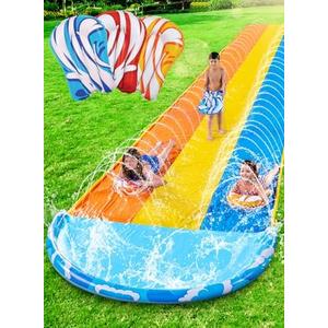Sloosh 22.5ft x 82in Waves Triple Lawn Water Slide,Heavy Duty Lawn Water s with 3 Body Boards and Slip Sprinkler for Kids Adults Backyard Summer Outdoor