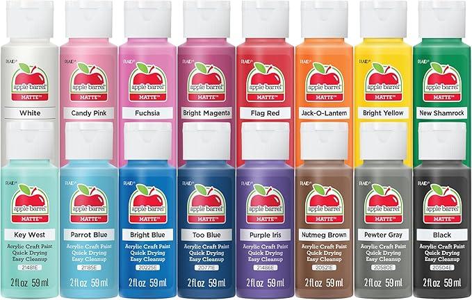 Apple Barrel, Vibrant Spectrum Collection Acrylic Craft Paint, PROMOABIII, 2 fl oz each, 16 assorted matte colors, 16 count