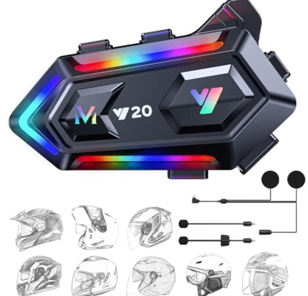 FEYA Motorcycle Helmet Speakers High Battery Life Helmet Headphone IPX6 Automatic Answer/Call Music Control/Intelligent Noise/Wake up Siri, 2 Different Types of Mic - Compatible with All Helmets - Y20