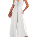 Dokotoo Womens Jumpsuits Spaghetti Straps Ruched Drawstring Knit Wide Leg Romper Casual Jumpsuits with Pockets, S