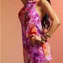 MakeMeChic Women's Floral Print Halter Dress Criss Cross Backless Party Short Dresses with 3D Flower (M)