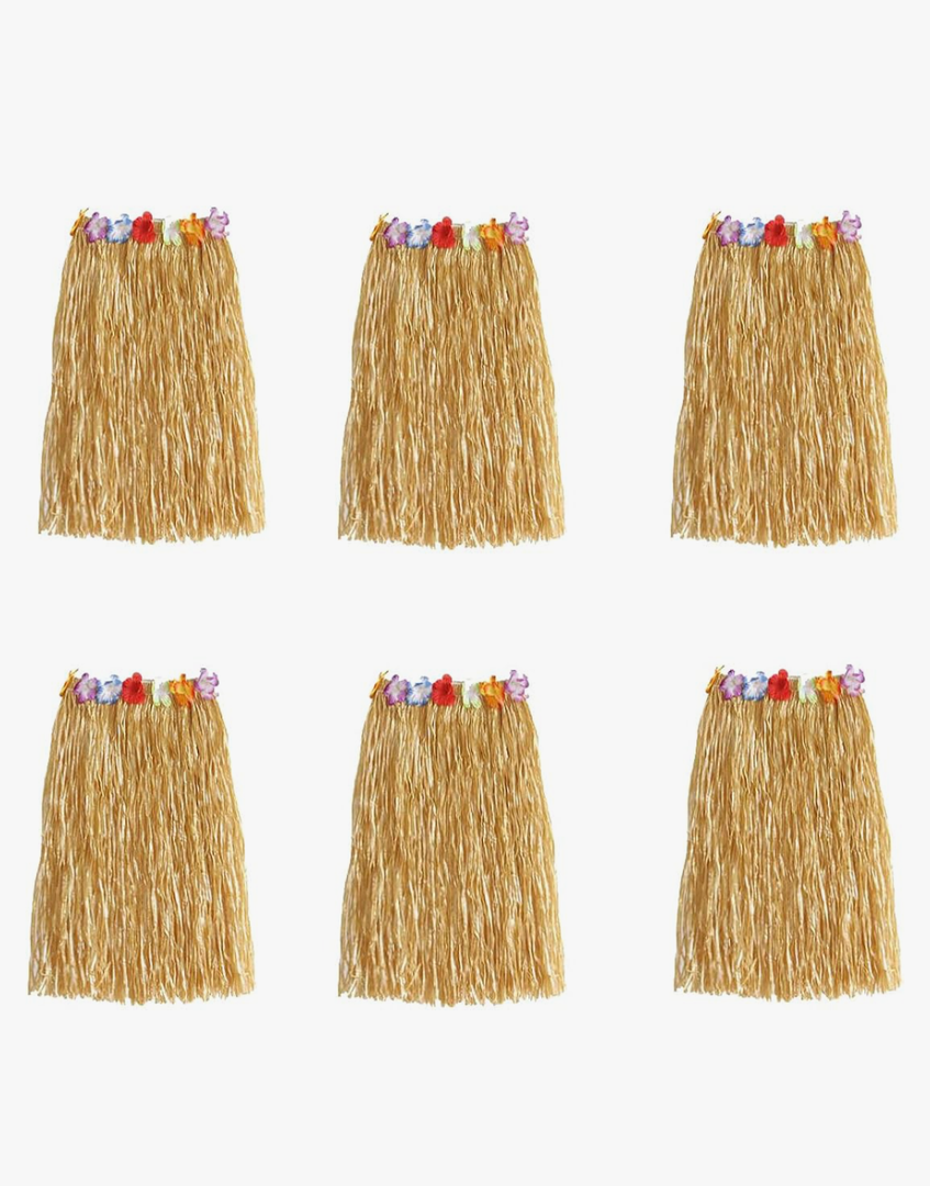 24" Adult's Flowered Luau Hula Skirts Pack of 6 Grass Color