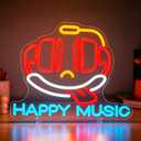 2 x Happy Music LED Neon Sign, Music Theme Light Up Neon Sign for Home Audio Room Bedroom Bar Party Wall Table Decor, USB Powered Dimmable Decorative Neon Light 16.5 x 12.6 In