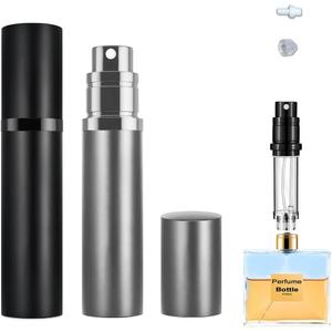 2PCS 5ml Perfume Atomizer Travel Refillable, Bottom-Filling Fragrances Perfumes Bottle, Pocket Atomiser for On the Go (Black & Gray)