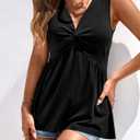 BTFBM Babydoll Tops for Women 2026 Trendy Spring Summer Outfits Twist Front V Neck Peplum Flowy Tank Tops Dressy Casual (Black, M)