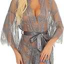 RSLOVE Women's Lace Kimono Robe Sexy Babydoll Lingerie Mesh Nightgown,XL