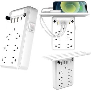 Preliminark Wall Outlet Extender with Shelf Night, Outlet Extended with Surge Protector and Shelf 6 Ac Outlets, 3 USB & 1 USB C Charging Ports, for Home Office (1pcs)