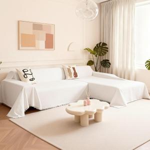 MYSKY HOME Couch Covers for Sectional Sofa, L Shaped Couch Cover, 2 Pieces Chenille Couch Covers for L Shape Sofa Cover, Washable Sofa Slipcover Blanket Furniture Protector(71"x102"+71"x118", White)