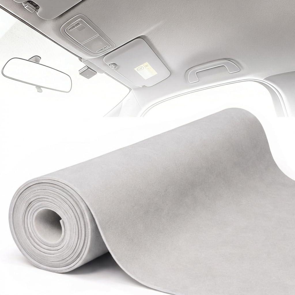 Suede Headliner Fabric 98" L 60" W with 3.5mm Foam Backing Automotive Interior Roof Replacement Material for Car, SUV, Truck, RV Marine Interiors, Door Panels, Headliners DIY (Gray)