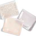 Fit & Fresh Reusable PEVA Storage Bags 3 Pack, Reusable Food Storage Bags, LeakProof, Durable, Freezer Safe, Hand Wash, Easy to Clean, Eco-Friendly, Ivory Feline Fine