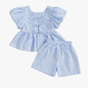 Thorn Tree Toddler Girl Clothes Set Ruffle Sleeve Hem Top Cardigan Elastic Waist Shorts Plaid Printed Summer 2Pcs Outfits 2-3T