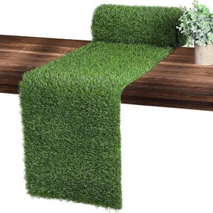Ruisita Artificial Grass Table Runners 14 x 72 Inch Synthetic Grass Table Runners Grass Rug Table Decorations for Spring Summer, Wedding, Baby Shower, Party Decor