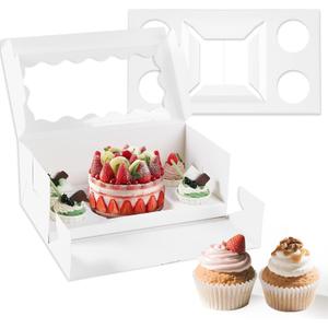 10 Packs Bento Cake and Cupcake Box 5 Holes Fit 4 Cupcakes and 1 Mini Cake Box with Clear Window and Stickers for Cake Cupcake Cookie or Valentine'Day MotherDay.(1+4/10pcs)