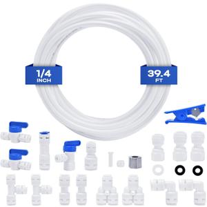 Refrigerator Water Line Kit - 1/4" OD 39.4ft Tubing, Ice Maker Kit With Quick Connect Fittings for Reverse Osmosis and Push To Connect Tube Fittings