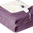 Heat Blanket 50x60 Throw, Soft Flannel & Sherpa Reversible Electric Blanket with 10 Heat Settings,12 Timer Setting and 3 Hours Auto-Shut Off, ETL Certified Machine Washable, Purple