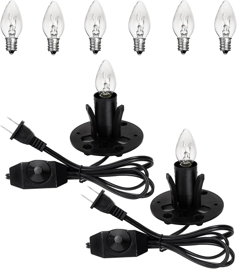 OHLGT Himalayan Salt Lamp Cord Replacement with Dimmer Switch(2-Pack) and E12 Halogen Salt Lamp Bulbs(6-Pack) (B Type Base Scoket)