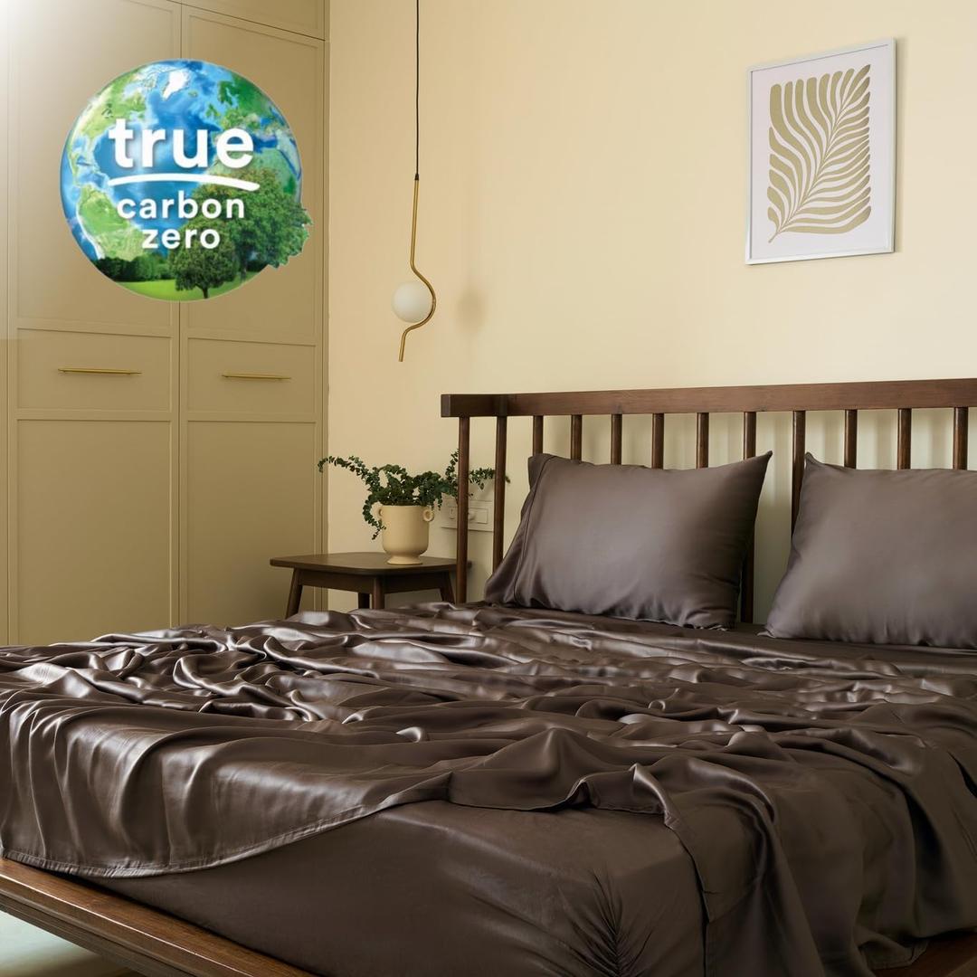 Certified 100% Tencel Eucalyptus Lyocell Sheets|4 Piece Set|Sateen Weave|True Carbon Zero|Gentle to Skin|Genuity Tags Included|Natural Sheen|Body Temp Regulation (King,Charcoal Gray)