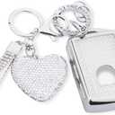 Compatible with Volvo Key fob Cover with Diamond Bling Keychain, Car Accessories Key Holder Shell for XC40 XC60 XC90 S90 V90 2021 2022 Smart Key, Silver Clear