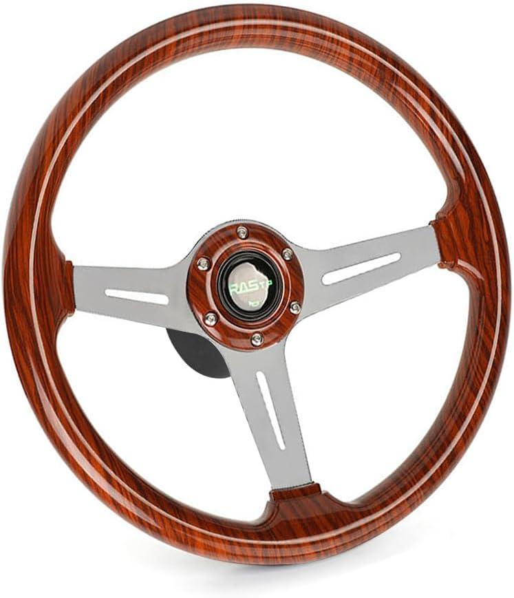 RASTP 13.5 Inch Wood Grain Boat Steering Wheel with 3/4 Axle Marine Steering Wheel Adapter for Most Marine boats,Vessels,Yachts,Pontoons, Style E, RS-STW044+QR045