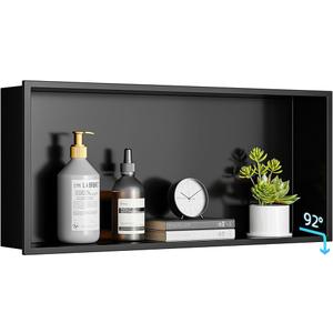 304 Stainless Steel Recessed Shelf,Over Mount Installation for Bathroom & Shower Wall,Waterproof (Black, 24 X 12 X 4 Inches)
