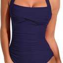 SMISMIVO One Piece Tummy Control Halter Neck Swimsuit Size Large