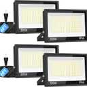 ISUERFY 4Pack 200W LED Flood Light Outdoor with Plug, 24000Lm Super Brighter Security Light, IP66 Waterproof LED Worklight, 5000K Daylight White Exterior Floodlight for Yard Garden Garage Stadium