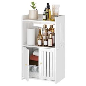 HAYOFAMY 3-Tier Bathroom Storage Cabinet 8.7" D x 14.2" W x 24.8" H | White Floor Cabinet, Freestanding Organizer with Door, for Living Room Kitchen Small Space, PVC Material