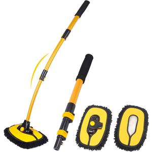 MIKKUPPA 40" Car Wash Brush with Long Handle - 15Curved Car Cleaning Brush with Aluminum Telescopic Handle, Removable Scratch-Free Chenille Microfiber Brush Head Wash Mop for Cars RV Truck Boat