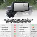 Passenger Right Side Door Mirror for 2019 2020 2021 2022 2023 Chevrolet Silverado 1500 /GMC Sierra 1500 with Power and Heated Glass With Temperature Sensor, R-7 Pins