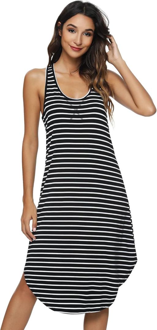 WiWi Soft Bamboo Viscose Nightgowns for Women Sleeveless Racerback Nightgown Plus Size Pajamas Sleepshirts S-4X