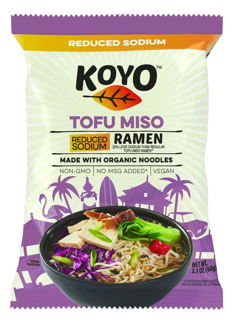 Koyo Ramen Soup, Tofu Miso Reduced Sodium, Made With Organic Noodles, No MSG, No Preservatives, Vegan, 2.1 Ounces Per Package (12 Pack)