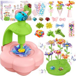 XIKBDU DIY Art Flower Toys, Arts and Crafts Activity Kit for Kids Ages 3-12, Fabric Bouquet Craft with Light&Music for Toddler, Christmas Birthday Gifts for 3 4 5 6 7 8 9 10 11 12 Year Old Girl