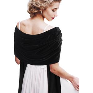 Geyoga Women Single-sided Velvet Scarfs Shawls and Wraps for Evening Dresses Wedding Bridal Scarves Formal Cover up (20 Inch, Black)