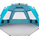 Easthills Outdoors Instant Shader Enhanced Deluxe XL Beach Tent Easy Set Up 4-6 Person Popup Sun Shelter 99" Wide for Family UPF 50+ Double Silver Coating with Extended Zippered Floor Pacific Blue