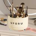 360 Degree Rotating Desktop Organizer, 21 Compartments, Plastic Storage Rack for Cosmetics, Office Supplies, 11W x 11D x 3.9H inches, Cream White