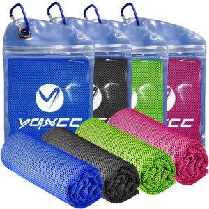 YQXCC 4 Pack Cooling Towels | 40"x12" | Cool for Neck and Face | Microfiber Soft Breathable Chilly | for Yoga, Sport, Golf, Gym, Camping, Running & More Activities (Dark Blue/ Dark Gray/ Rose Red/ Green)