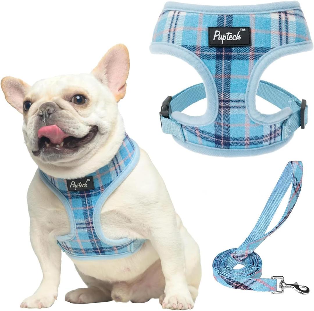 PUPTECK Soft Mesh Dog Harness and Leash Set Pet Puppy Cat Comfort Padded Vest No Pull Harnesses, Light Blue, M (M (NECK: 14", CHEST: 17"-21"))