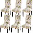 SearchI Dining Room Chair Covers Slipcovers Set of 6, Spandex Super Fit Stretch Removable Washable Kitchen Parsons Chair Covers Protector for Dining Room,Hotel,Ceremony,Beige+Flowers
