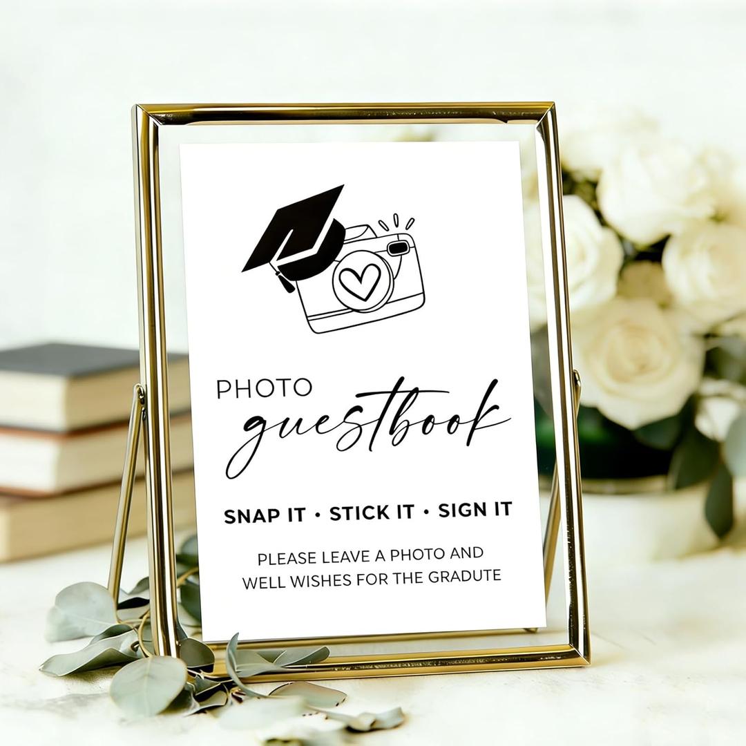 2 x DAZONGE Graduation Decorations, Gold Metal Grad Floating Picture Frame, Tabletop Graduation Photo Guestbook Sign Decor, Class of 2026 Party Decor, Graduation Gifts