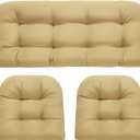 DANGHOOGY Wicker Chair Cushions, Waterproof Outdoor Loveseat Cushions for Patio Furniture, Tufted Wicker Furniture Cushions, 1 Loveseat and 2 U-Shaped Cushions, Khaki