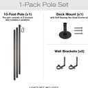 EXCELLO GLOBAL PRODUCTS Premium String Light Pole - 1 Pack - Extends to 10 Feet - Deck Mount (Wood/Concrete)