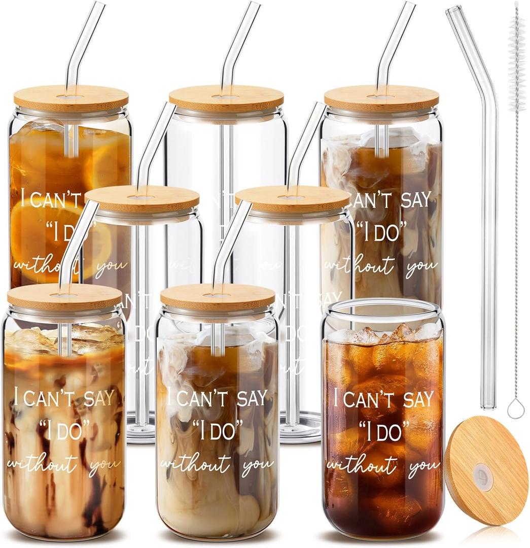 8 Pcs Bridesmaid Proposal Gifts 16 oz I Can't Say I Do Without You Cup Can Shaped Glass Drinking Glasses Bridesmaid Proposal Gifts for Women Engagement Wedding Bridal Shower Travel Portable