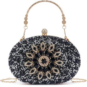 Sparkly Women's Evening Clutch Purses Rhinestone Bag Luxury Handbags For Weddings Formal Prom Party (Black-2)