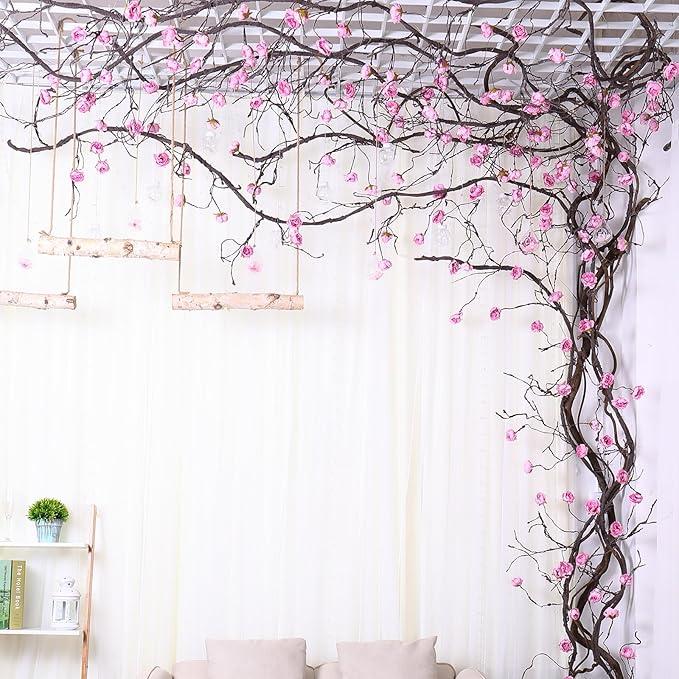 Flexible 118 inch Large Flexible Artificial Tree Fall Vines Twine Wood Branches with Peony Flowers Garland Twig Reptile Climbing Fake Plants for Wedding Arch Christmas Wall Door Hanging, 1