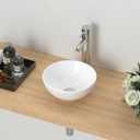 J-FAMILY 11'' Small Vessel Sink Bowl Bathroom Above Counter Vanity Sink Round White Ceramic Small Lavatory Wash Hand Basin, 11"D x 11"W x 4.7"H