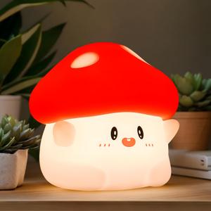 Mushroom Night Light, Squishy Silicone Lamp - Tap Control 2 Brightness, 50H Battery & Auto Timer, Cute Valentines Gifts for Kids, Bedside Nursery Desk Mushroom Decor